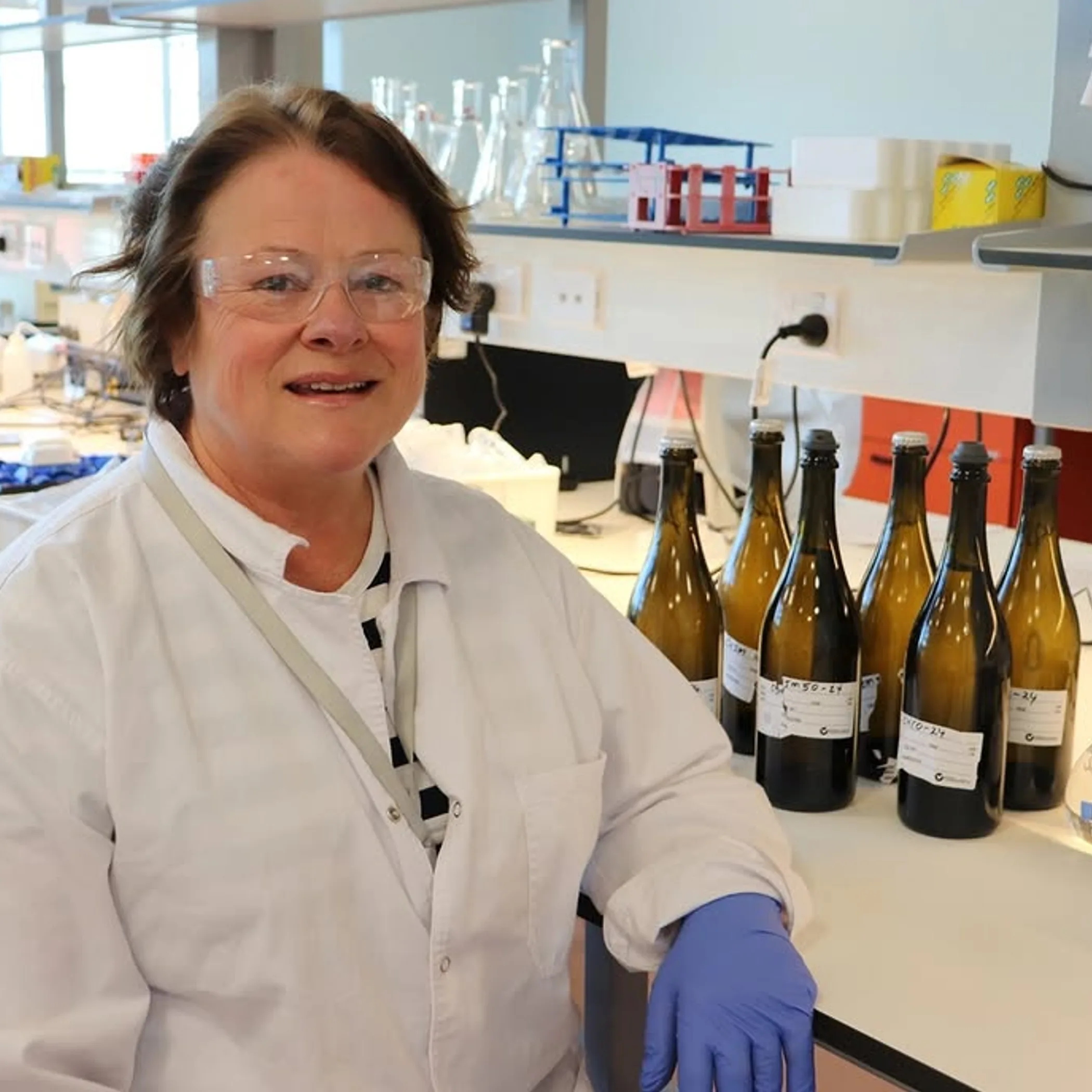 wine researcher and bottles